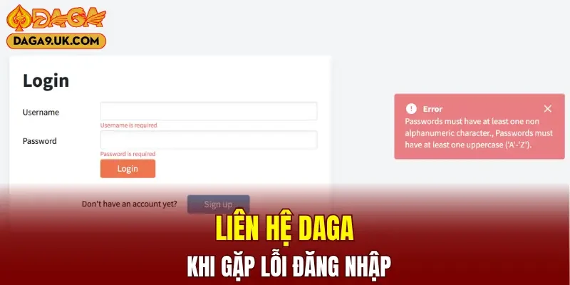 Liên hệ DAGA ngay khi gặp lỗi đăng nhập không vào được tài khoản
