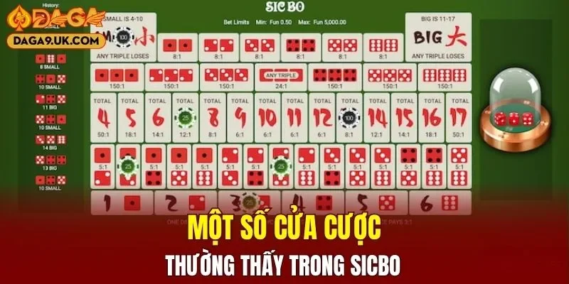 Một số cửa cược thường thấy trong Sicbo